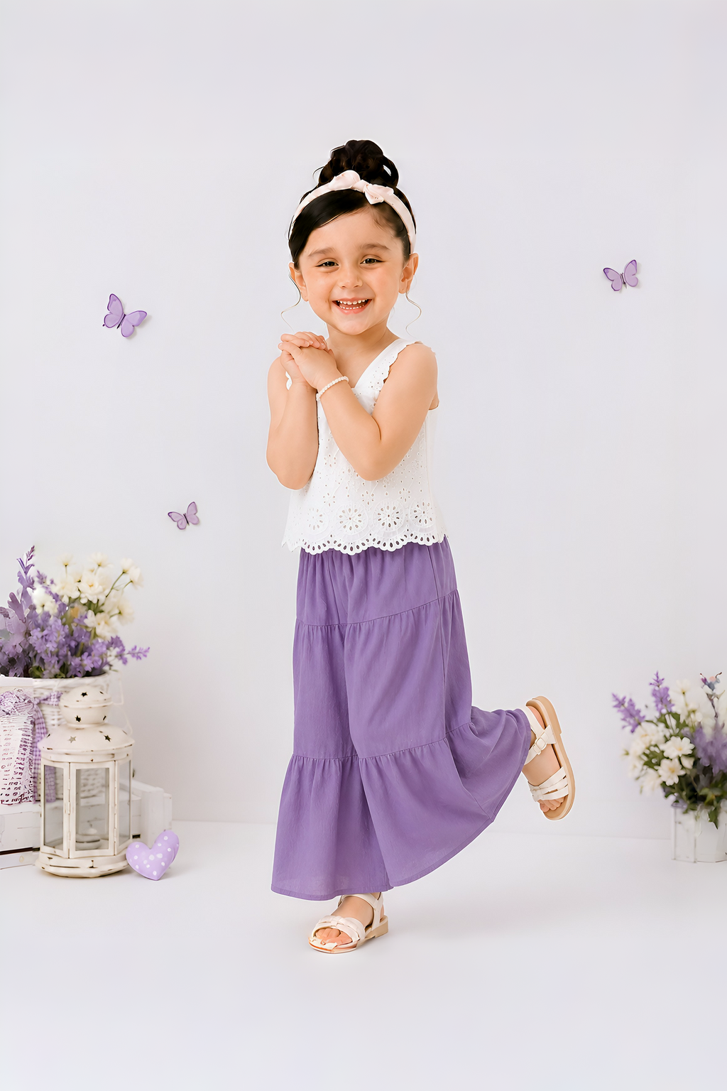 Lavender Bloom Top & Tiered Palazzo Set