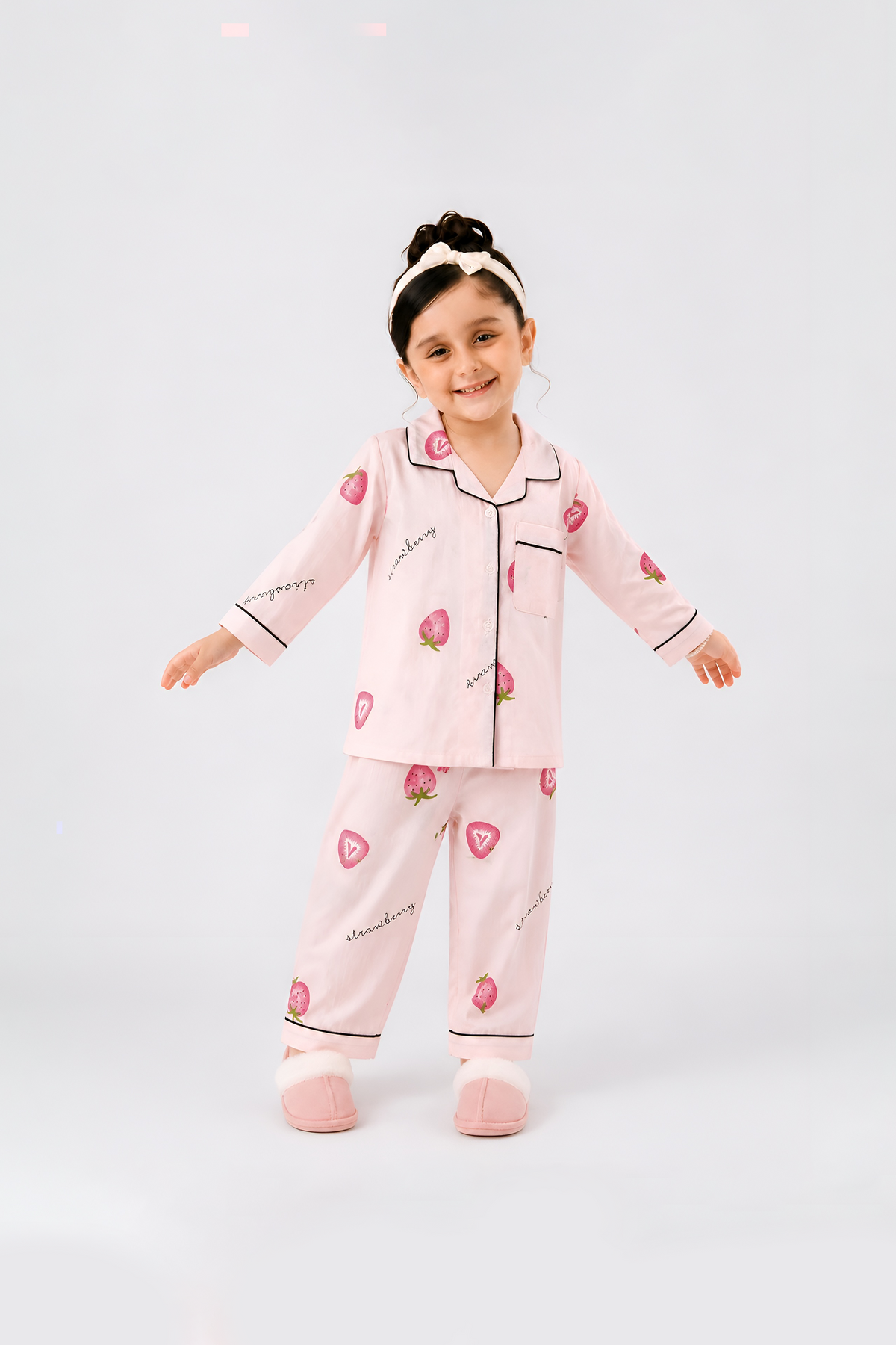 White and light pink with soft pink strawberry print Main image