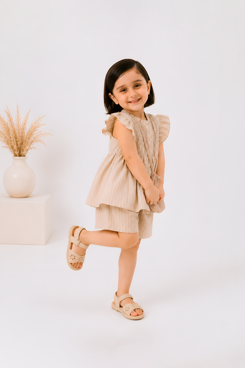 Smocked Stripe Co-Ord Set with Crossbody Pouch