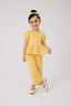 Girls Yellow Gingham Cotton Co-Ord Set – Puff Sleeve Top & Wide Leg Pants